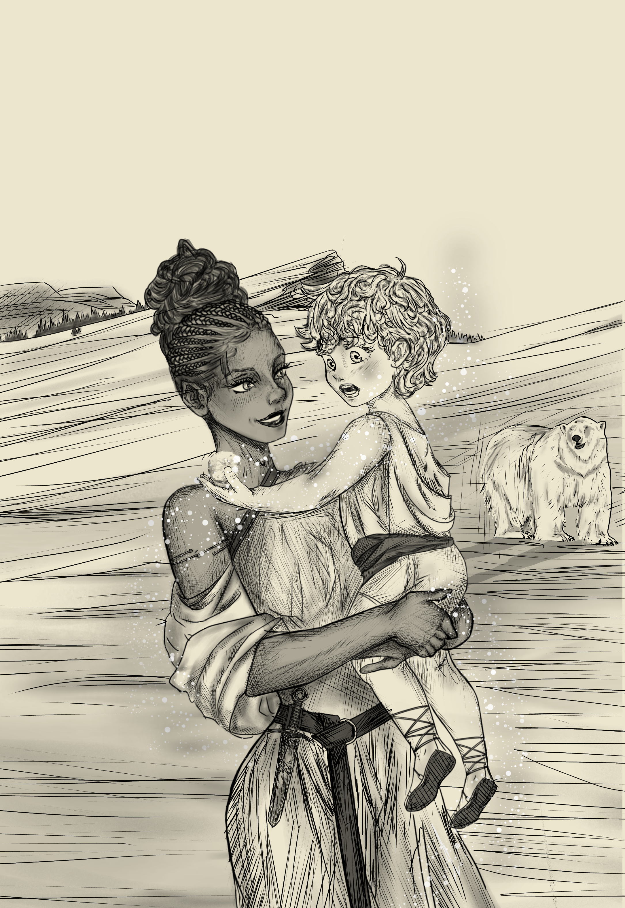 Despoina e o filho, na Ant&aacute;rtida