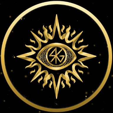 O s&iacute;mbolo do app AUTOR: um olho dentro de uma coroa de raios, em ouro